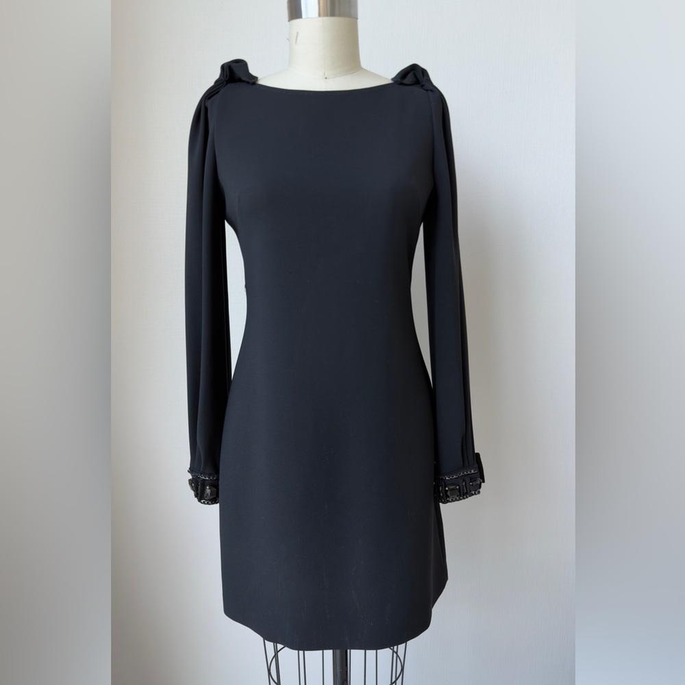 Vintage Elie Tahari Black Long Sleeve Dress with Embellished Cuffs Size 4